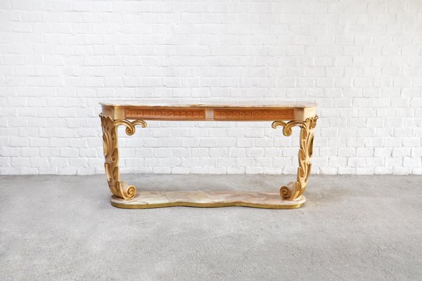 Italian Carved & Gilded Wood Console with Onyx Top, 1940s-WUY-1253903