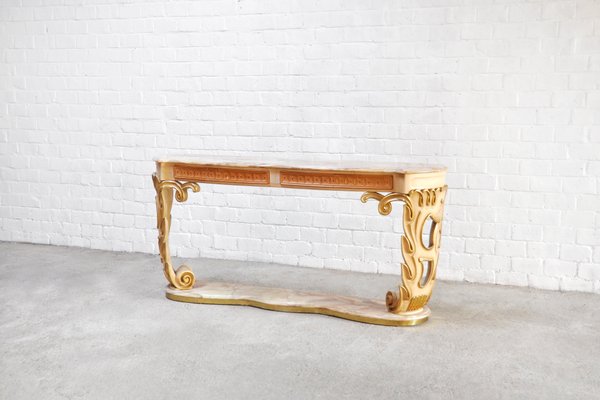 Italian Carved & Gilded Wood Console with Onyx Top, 1940s-WUY-1253903