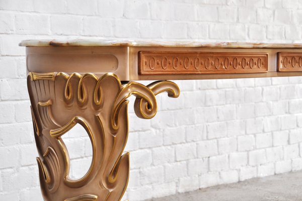 Italian Carved & Gilded Wood Console with Onyx Top, 1940s-WUY-1253903