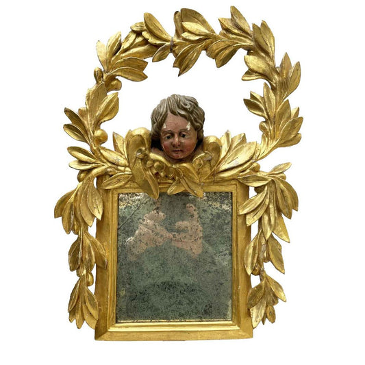 Italian Carved Gilded Wood Mirror with Laurel and Putto Garland, 1800