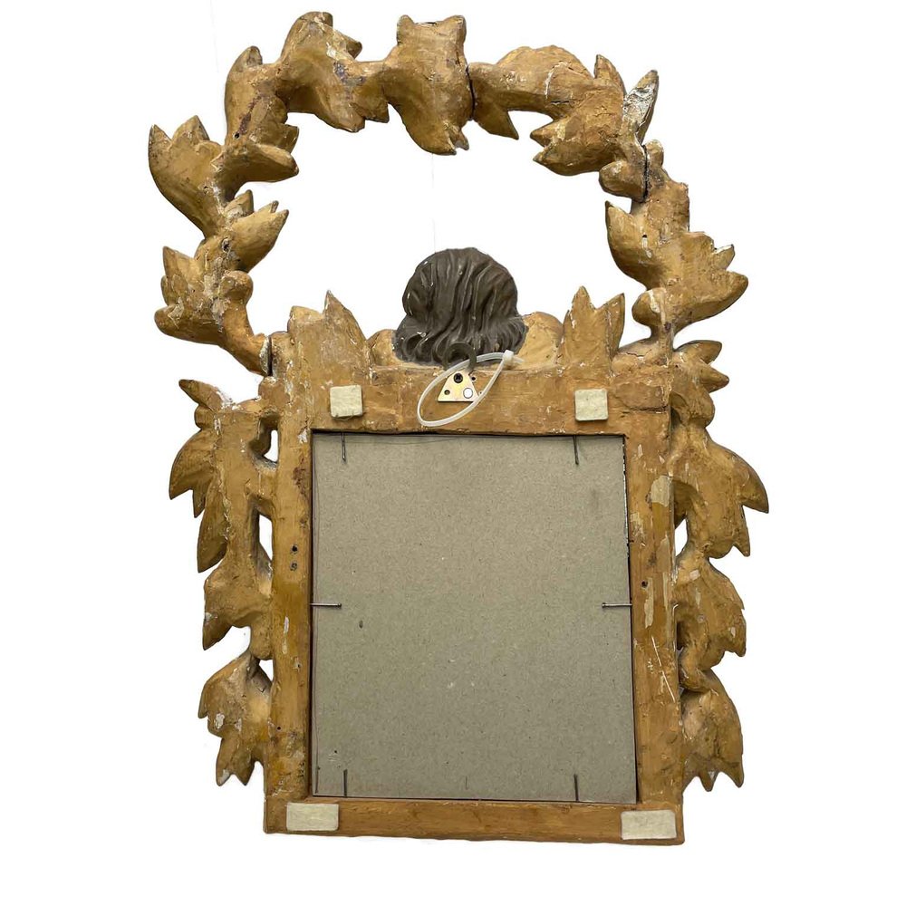 Italian Carved Gilded Wood Mirror with Laurel and Putto Garland, 1800