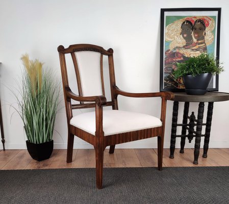 Italian Carved Walnut Wood Armchair, 1930s-EUP-839511