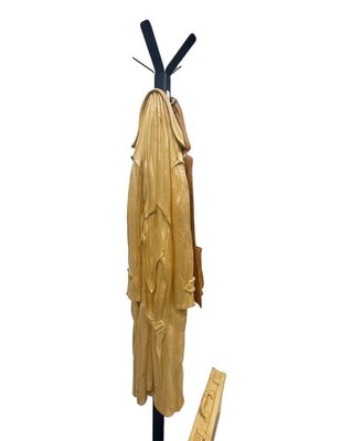 Italian Carved Wood Sculpture of Raincoat and Jacket on Metal Coat Rack, 1990s-UCH-1722863