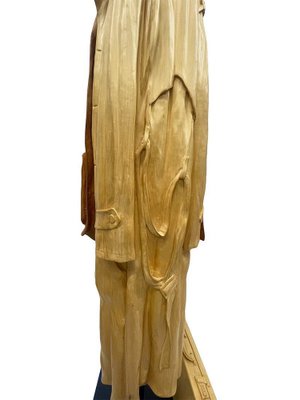 Italian Carved Wood Sculpture of Raincoat and Jacket on Metal Coat Rack, 1990s-UCH-1722863