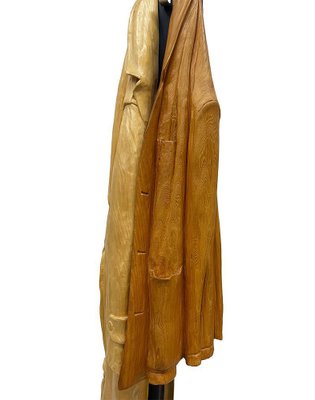 Italian Carved Wood Sculpture of Raincoat and Jacket on Metal Coat Rack, 1990s-UCH-1722863