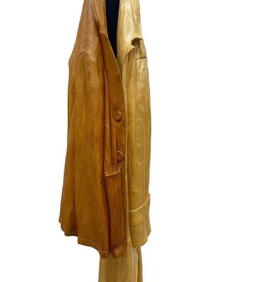 Italian Carved Wood Sculpture of Raincoat and Jacket on Metal Coat Rack, 1990s-UCH-1722863