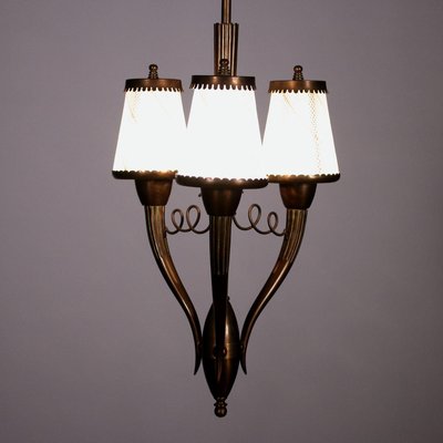 Italian Ceiling Lamp in Brass and Filigree Glass, 1940s-VMM-2042306