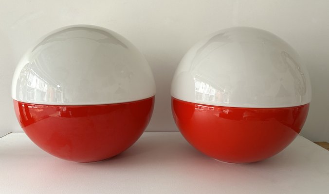 Italian Ceramic and Opaline Glass Ball Lamps by Alvino Bagni, 1970s, Set of 2-FUE-2035649