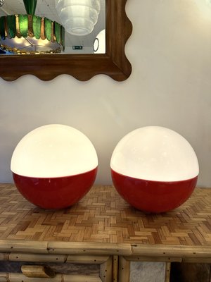 Italian Ceramic and Opaline Glass Ball Lamps by Alvino Bagni, 1970s, Set of 2-FUE-2035649