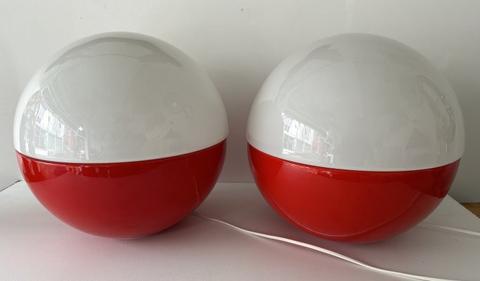 Italian Ceramic and Opaline Glass Ball Lamps by Alvino Bagni, 1970s, Set of 2-FUE-2035649