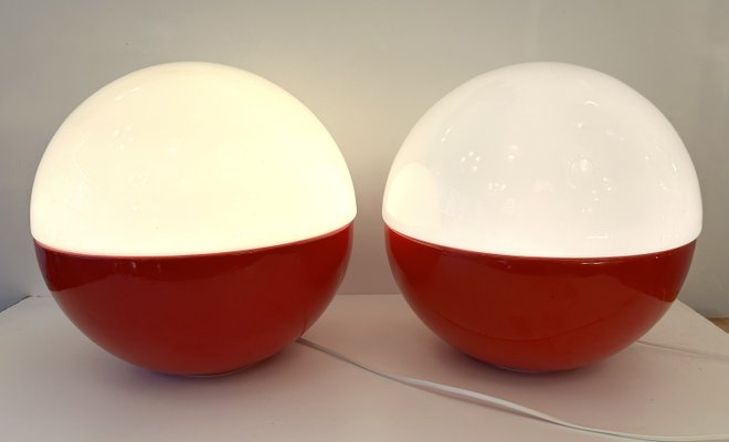 Italian Ceramic and Opaline Glass Ball Lamps by Alvino Bagni, 1970s, Set of 2-FUE-2035649