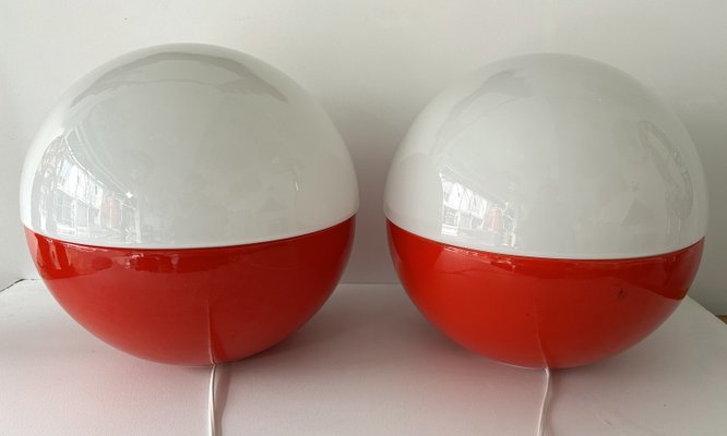 Italian Ceramic and Opaline Glass Ball Lamps by Alvino Bagni, 1970s, Set of 2-FUE-2035649