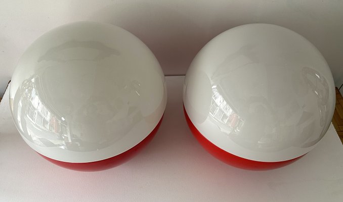 Italian Ceramic and Opaline Glass Ball Lamps by Alvino Bagni, 1970s, Set of 2-FUE-2035649