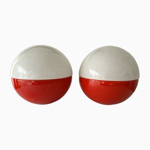 Italian Ceramic and Opaline Glass Ball Lamps by Alvino Bagni, 1970s, Set of 2-FUE-2035649