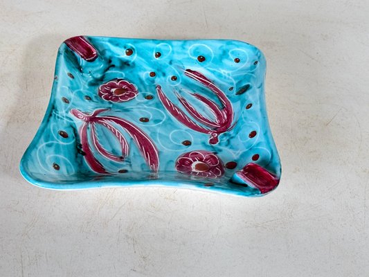 Italian Ceramic Blue and Red Ashtray, 1960-UR-1801510