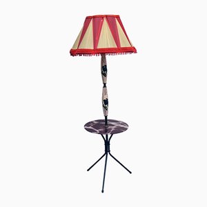 Italian Ceramic Floor Lamp with Table / Shelf, 1950s-HS-890677