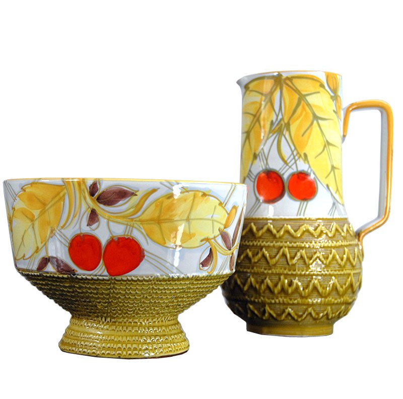 Italian Ceramic Jug and Bowl Set from Fratelli Fanciullacci, 1960s, Set of 2