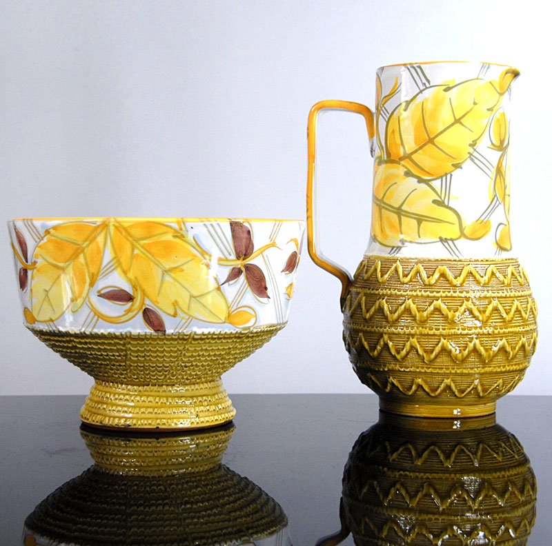 Italian Ceramic Jug and Bowl Set from Fratelli Fanciullacci, 1960s, Set of 2