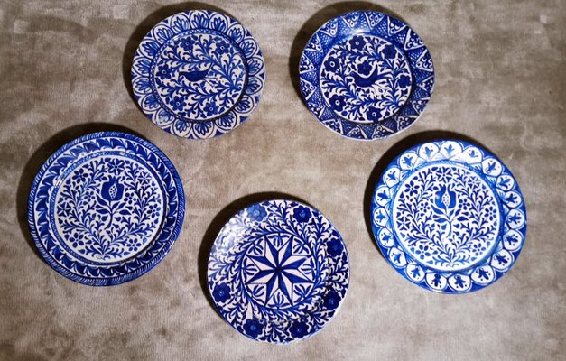 Italian Ceramic Plates with Cobalt Blue Decorations, Deruta, 1950s, Set of 5-QRS-1436254