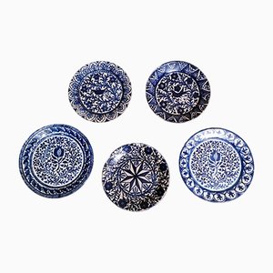 Italian Ceramic Plates with Cobalt Blue Decorations, Deruta, 1950s, Set of 5-QRS-1436254