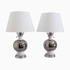 Italian Ceramic Table Lamps in Platinum Silver White Glaze by Bitossi, 1970s, Set of 2-VNE-986257