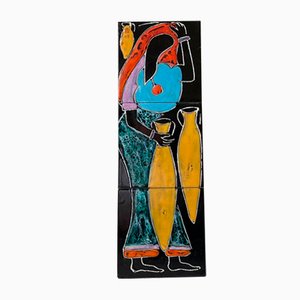 Italian Ceramic Wall Plaque of African Water Woman, 1970s-LCR-1282895