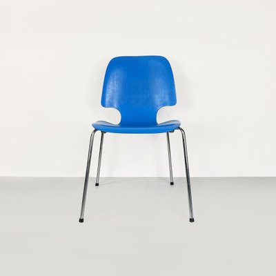 Italian Chair with Light Blue Wooden Shell and Chromed Steel Legs, 1960s-GDD-1743385