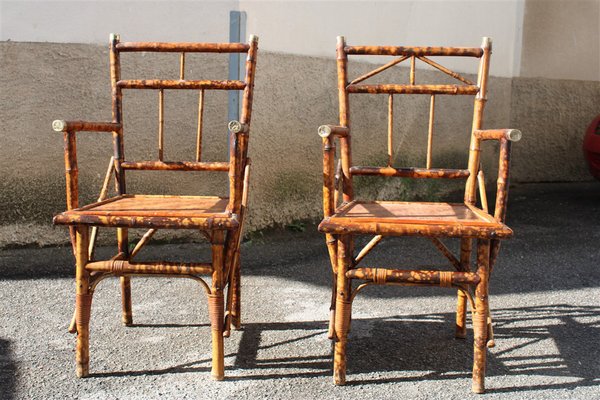 Italian Chairs in Bamboo and Brass Italy, 1950s, Set of 2-EH-1094601