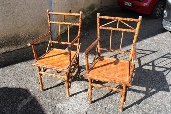 Italian Chairs in Bamboo and Brass Italy, 1950s, Set of 2-EH-1094601