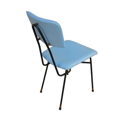 Italian Chairs in Blue Leatherette and Metalic Structure by Luigi Scremin, 1950, Set of 10-UZ-1270586