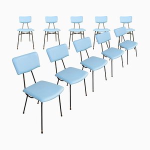 Italian Chairs in Blue Leatherette and Metalic Structure by Luigi Scremin, 1950, Set of 10-UZ-1270586