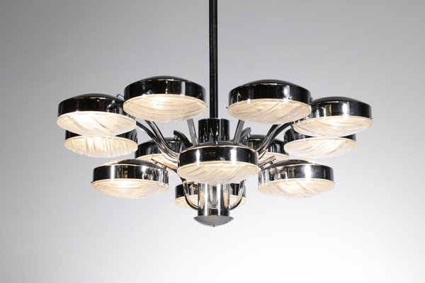 Italian Chandelier in Chrome Plated Metal with Glass Tiles by Gaetano Sciolari, 1970s-YU-1312229