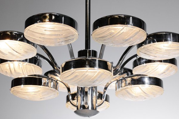 Italian Chandelier in Chrome Plated Metal with Glass Tiles by Gaetano Sciolari, 1970s-YU-1312229