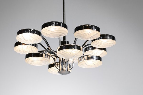 Italian Chandelier in Chrome Plated Metal with Glass Tiles by Gaetano Sciolari, 1970s-YU-1312229