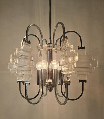 Italian Chandelier in Glass and Chrome by Sciolari, 1960-FO-2034085