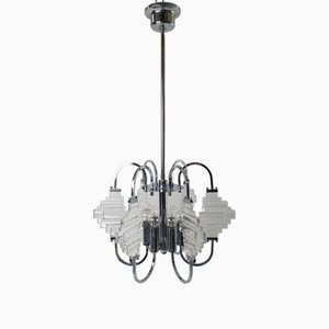 Italian Chandelier in Glass and Chrome by Sciolari, 1960-FO-2034085