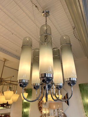 Italian Chandelier Murano Glass Tubes and Metal Chrome, 1970s-FUE-1758694