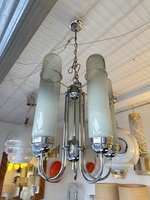 Italian Chandelier Murano Glass Tubes and Metal Chrome, 1970s-FUE-1758694