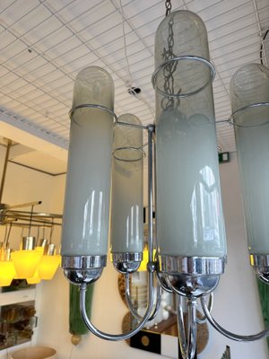 Italian Chandelier Murano Glass Tubes and Metal Chrome, 1970s-FUE-1758694