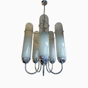 Italian Chandelier Murano Glass Tubes and Metal Chrome, 1970s-FUE-1758694