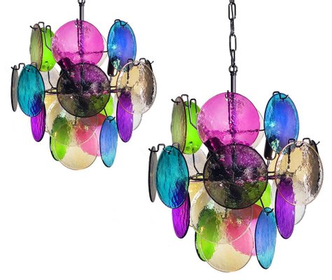 Italian Chandeliers in the style of Vistosi, 1980, Set of 2-OVO-1235346