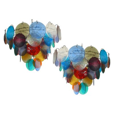 Italian Chandeliers with 50 Multicolored Murano Glass Discs, Set of 2-OVO-1235348