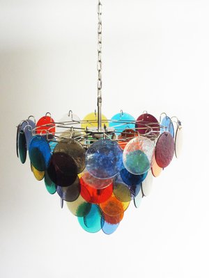 Italian Chandeliers with 50 Multicolored Murano Glass Discs, Set of 2-OVO-1235348