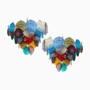 Italian Chandeliers with 50 Multicolored Murano Glass Discs, Set of 2-OVO-1235348