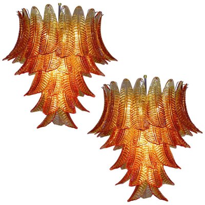 Italian Chandeliers with Leaves in the style of Barovier & Toso, Set of 2-OVO-1245621