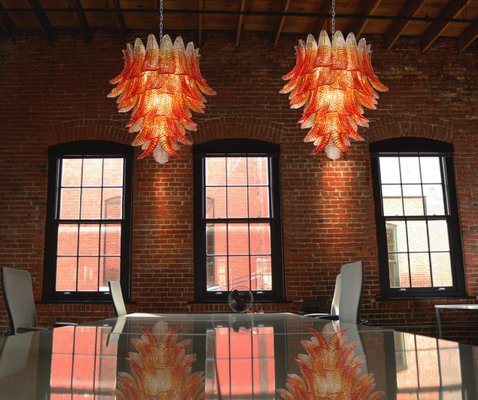 Italian Chandeliers with Leaves in the style of Barovier & Toso, Set of 2-OVO-1245621