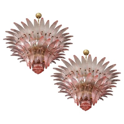 Italian Chandeliers with Pink Leaves, Murano, Set of 2-OVO-1235202