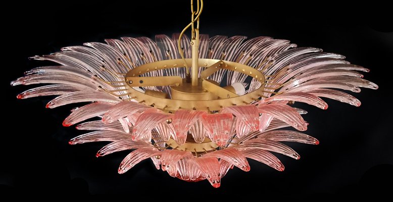 Italian Chandeliers with Pink Leaves, Murano, Set of 2-OVO-1235202