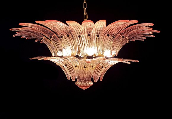 Italian Chandeliers with Pink Leaves, Murano, Set of 2-OVO-1235202