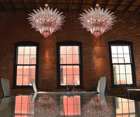 Italian Chandeliers with Pink Leaves, Murano, Set of 2-OVO-1235202